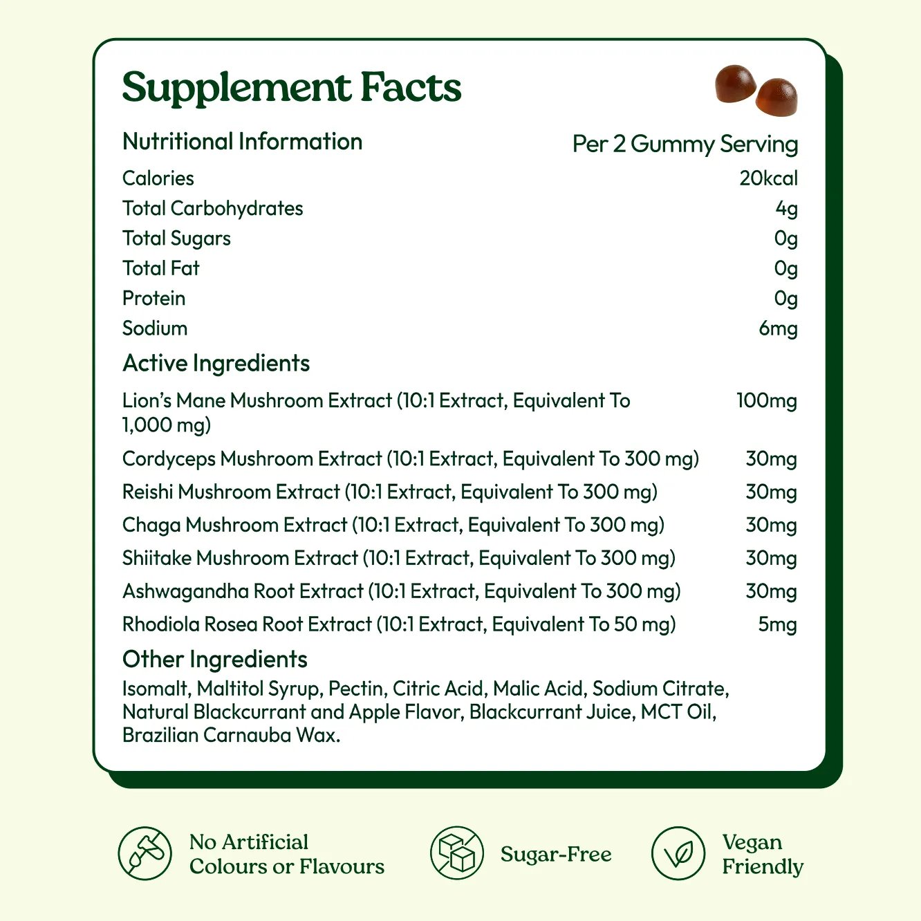 Grova Total Wellness Mushroom Gummies supplement facts and ingredients